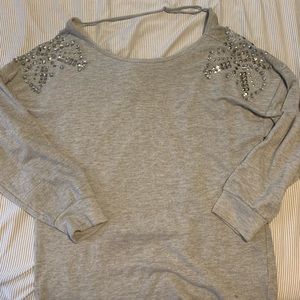 Gray Embellished wide neck oversized sweater sz L